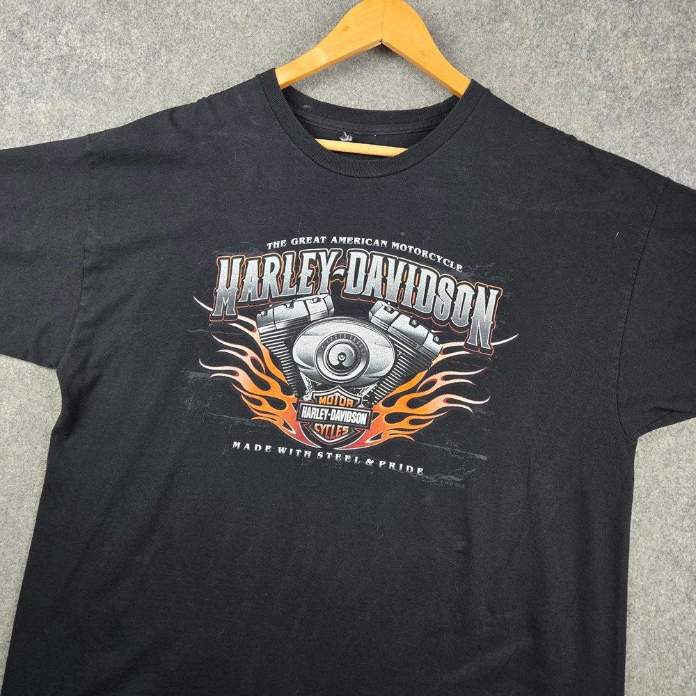 Vintage Harley Davidson Shirt Mens XL Black Flame Engine New Mexico Y2K
